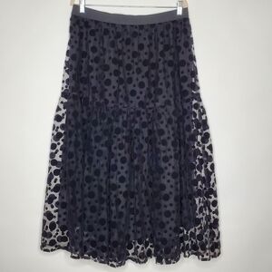 Masai Tulle Midi Skirt Sienna Size L Embroidered Dots Tiered Demure Whimsigoth